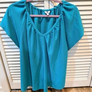 crown & ivy Teal Short-Sleeve V-Neck Peasant Blouse